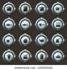Dishes vector stylish round buttons for mobile applications and web