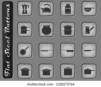 Dishes vector web icons on the flat steel buttons
