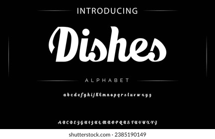 Dishes Vintage decorative font. Lettering design in retro style with label. Perfect for alcohol labels, logos, shops and many other.