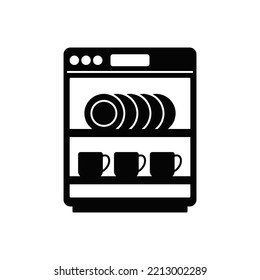 dishes washer icon in black flat glyph, filled style isolated on white background