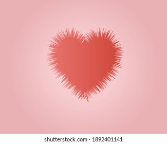 Disheveled red heart with pink background. 