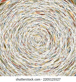 Disheveled, unevenly distributed white circles overlapping, comprising busy modern pattern with colorful gap fills