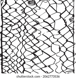 Disheveled wire fence detail creating uneven, monochrome pattern