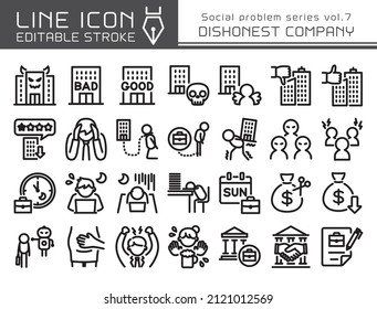 Dishonest Company Vector Icon Set. Editable Line Stroke.