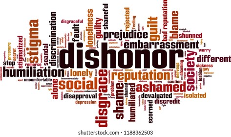 Dishonor word cloud concept. Vector illustration