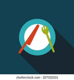 dishware and cutlery flat icon with long shadow