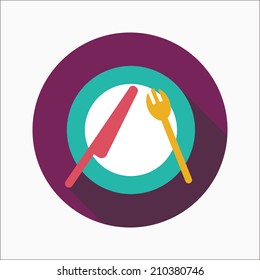 dishware and cutlery flat icon with long shadow