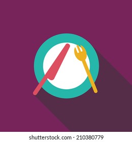 dishware and cutlery flat icon with long shadow