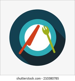 dishware and cutlery flat icon with long shadow