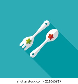 dishware and cutlery flat icon with long shadow,eps10