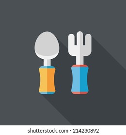 dishware and cutlery flat icon with long shadow,eps10