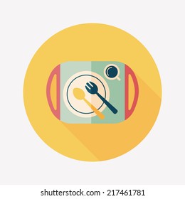dishware and cutlery flat icon with long shadow