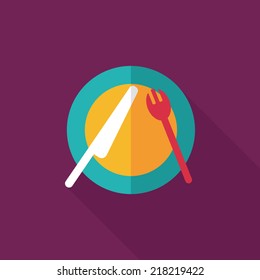 dishware and cutlery flat icon with long shadow