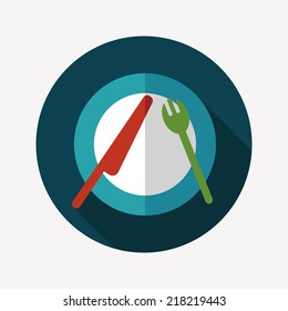 dishware and cutlery flat icon with long shadow