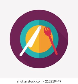 dishware and cutlery flat icon with long shadow
