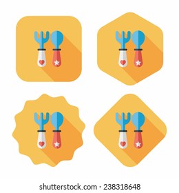 dishware and cutlery flat icon with long shadow,eps10