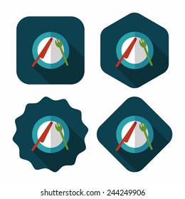 dishware and cutlery flat icon with long shadow