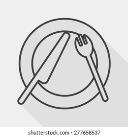 dishware and cutlery flat icon with long shadow, line icon