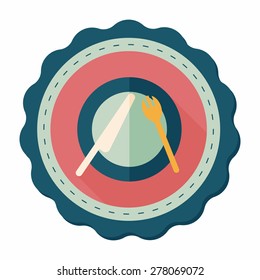 dishware and cutlery flat icon with long shadow