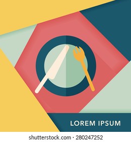 dishware and cutlery flat icon with long shadow
