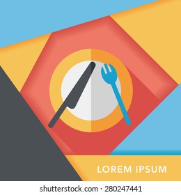 dishware and cutlery flat icon with long shadow