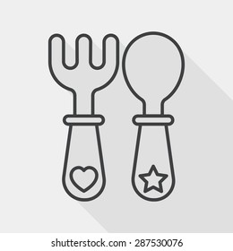 dishware and cutlery flat icon with long shadow, line icon