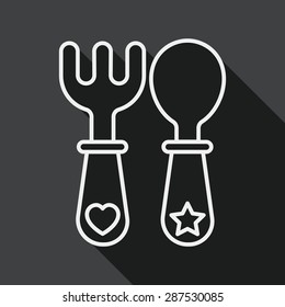 dishware and cutlery flat icon with long shadow, line icon