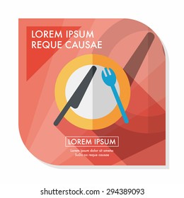 dishware and cutlery flat icon with long shadow