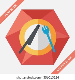 dishware and cutlery flat icon with long shadow