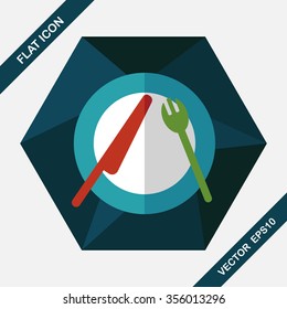 dishware and cutlery flat icon with long shadow