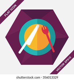 dishware and cutlery flat icon with long shadow