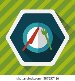 dishware and cutlery flat icon with long shadow