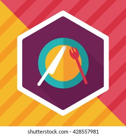 dishware and cutlery flat icon with long shadow