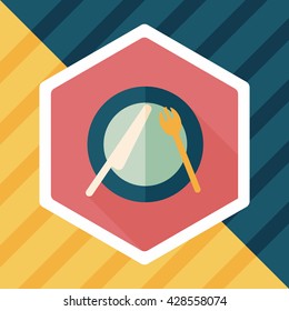 dishware and cutlery flat icon with long shadow