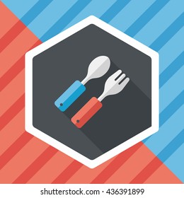 dishware and cutlery flat icon with long shadow,eps10