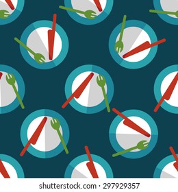 dishware and cutlery flat icon seamless pattern background