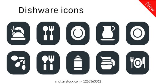 dishware icon set. 10 filled dishware icons. Simple modern icons about  - Teapot, Cutlery, Plate, Jug, Spoons, Spoon, Canteen, Fork