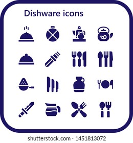 dishware icon set. 16 filled dishware icons.  Simple modern icons about  - Meal, Canteen, Teapot, Dinner, Knife, Cutlery, Spoon, Knives, Jug