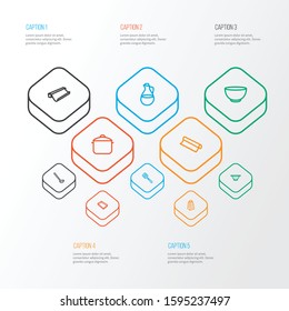 Dishware icons line style set with grater, baking sheet, tin foil and other dishware elements. Isolated vector illustration dishware icons.