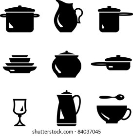 Dishware kitchen items - Vector icons isolated on white