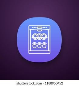 Dishwasher app icon. UI/UX user interface. Automatic dishware and cutlery cleaning. Kitchen appliance. Restaurant, cafe equipment. Web or mobile application. Vector isolated illustration