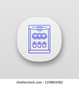 Dishwasher app icon. UI/UX user interface. Automatic dishware and cutlery cleaning. Kitchen appliance. Restaurant, cafe equipment. Web or mobile application. Vector isolated illustration