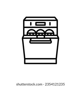 Dishwasher black line icon. Kitchen device. Household appliance. Outline pictogram for web page, mobile app, promo