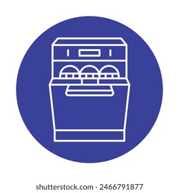 Icono de línea negra de lavavajillas. Aparato de cocina. Aparato electrodoméstico. Pictograma esquemático para página de Web, App móvil, promoción