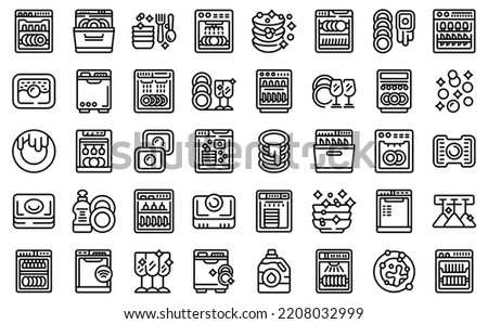 Dishwasher detergent icons set outline vector. Tabs advertising. Capsules clean