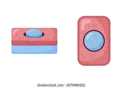 Dishwasher detergent tablet from different angles. White soap tabs isolated on transparent background.