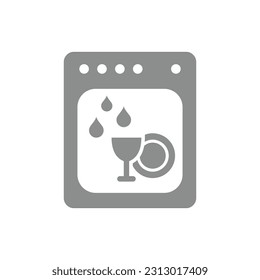 El lavavajillas y los platos llenaron el icono vectorial. Símbolo de lavadora.