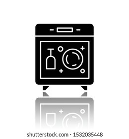 Dishwasher drop shadow black glyph icon. Kitchen household device. Dish washer. Home appliances. Vector isolated illustration