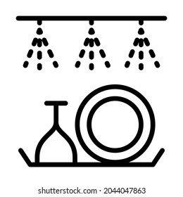 Icono de línea plana del lavavajillas. Aparato doméstico para lavar utensilios, vajilla. Símbolo de esquema para concepto móvil y diseño web, tienda.