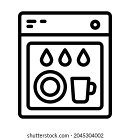 Dishwasher flat line icon. Household appliance for washing utensil, dishware. Outline sign for mobile concept and web design, store.